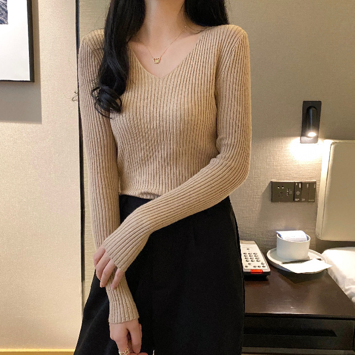 12 Color Option V Neck Sweaters For Women Autumn Long Sleeve Slim Stretch Solid Knitwear Tops JLD-01 alx