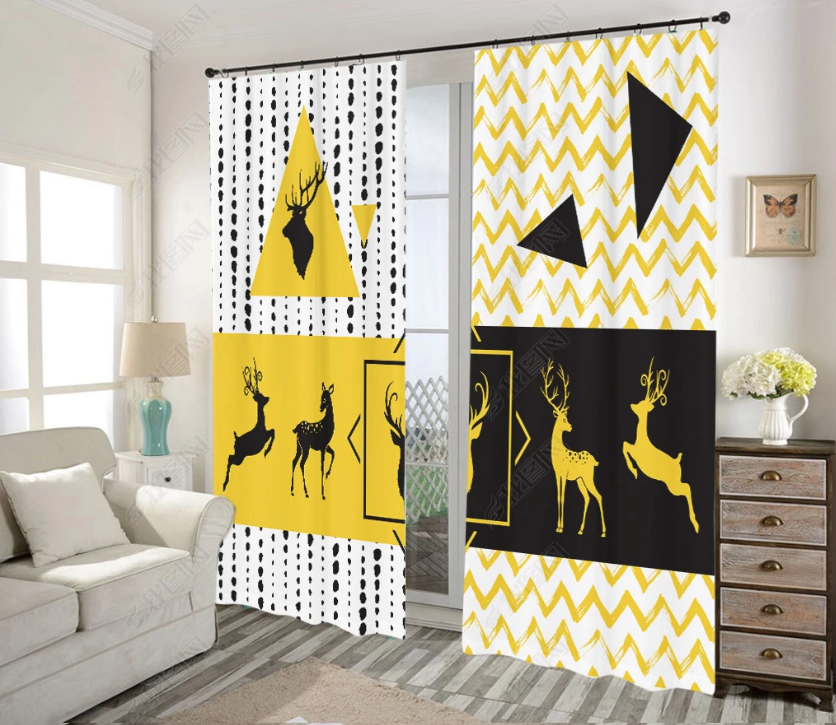 3D Abstract Geometric Animal Elk Curtains And Drapes Lqh 33