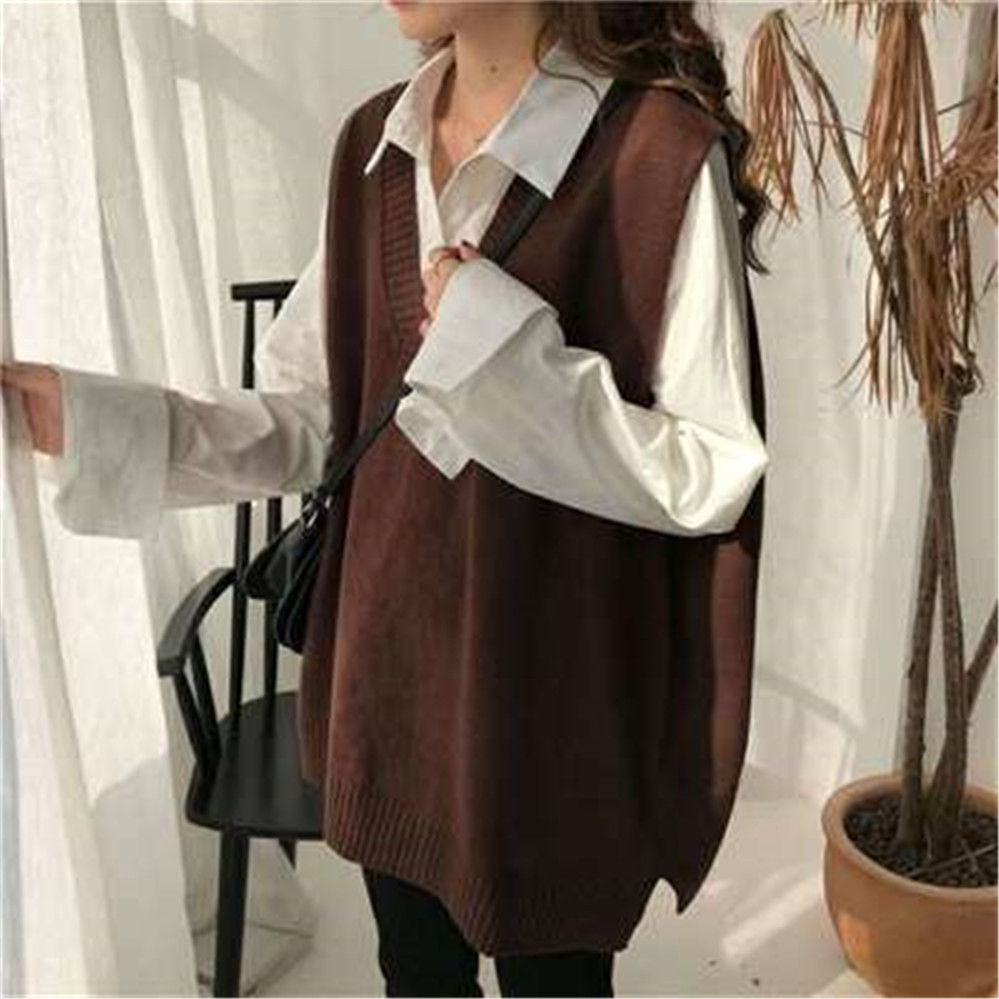 2021 Plus size S-5XL Woman Jacket Vest Plus Size V-neck Knitted Vest Women’s Spring and Autumn Vest Loose Basic Sweater alx