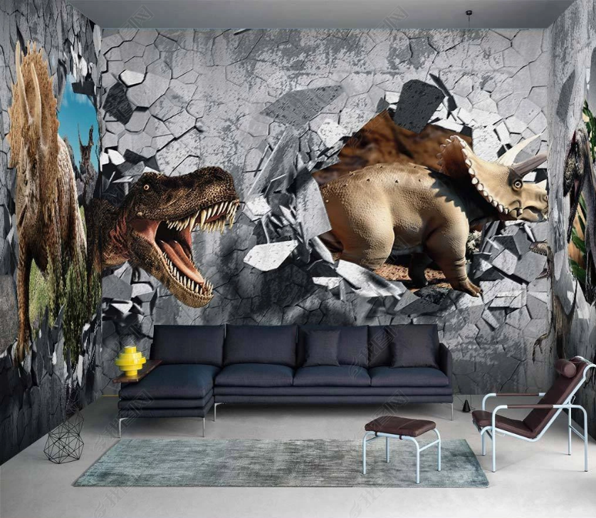 3D Brick Wall Animal Dinosaur Wall Mural Wallpaper Lqh 222