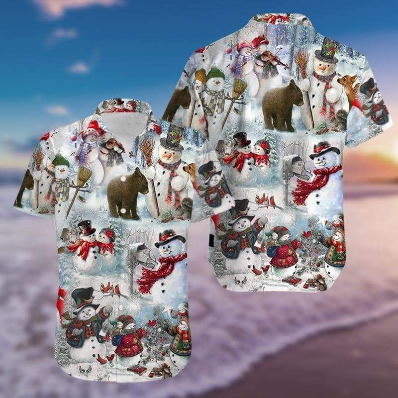 Cute Snowman Merry Christmas Hawaii Aloha Shirts H Ha69824