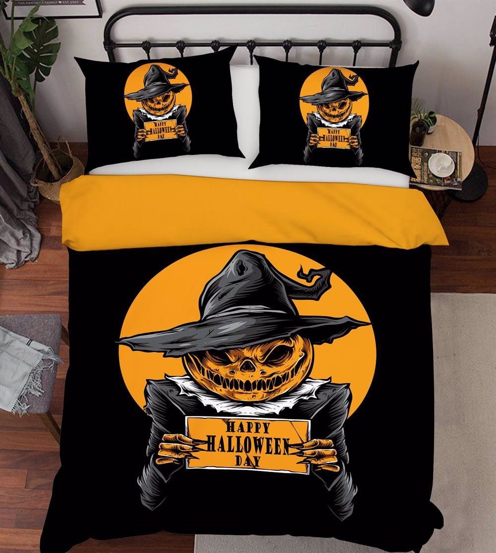 3D Pumpkin Man Halloween Duvet Quilt Bedding Set L98