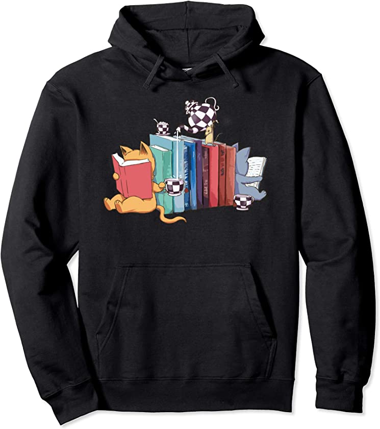 Bookend Kittens, Cats, tea and books Pullover Hoodie