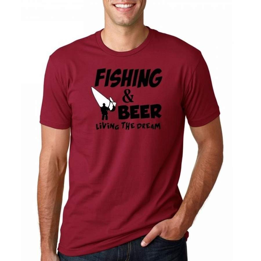 This Guy Needs A Beer Summer Cotton T Shirt Men Fishing Beer Living The Dream Fisherman Printing Tshirt Funny Gift Tees Shirt