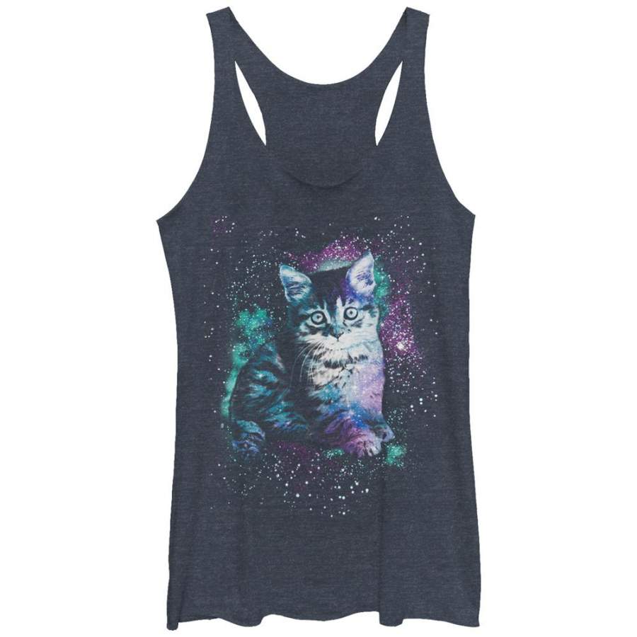 Lost Gods Women’s Star Kitten  Racerback Tank Navy Blue Heather