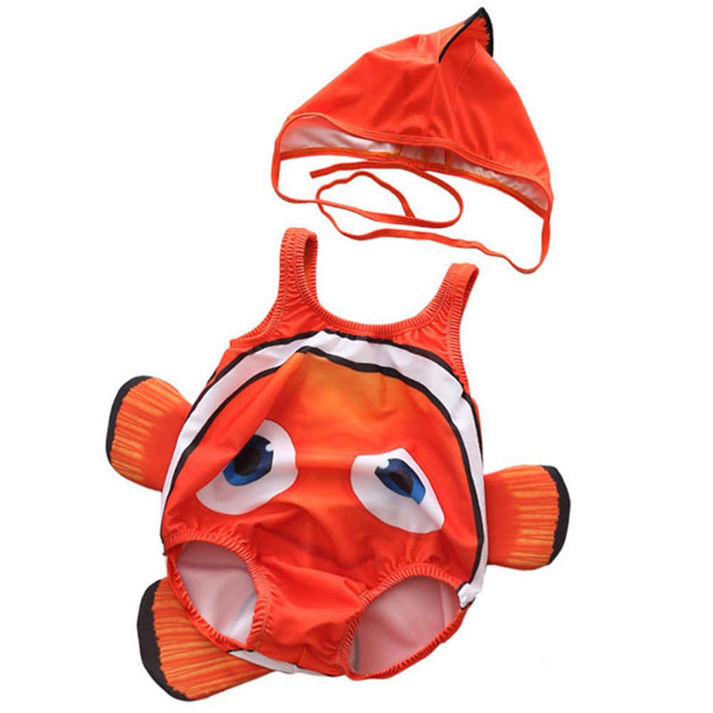 6M-2T Baby Swimwear Cartoon 3D Shape Baby Swimsuit With Cap Cute One Piece Kids Swimwear Baby