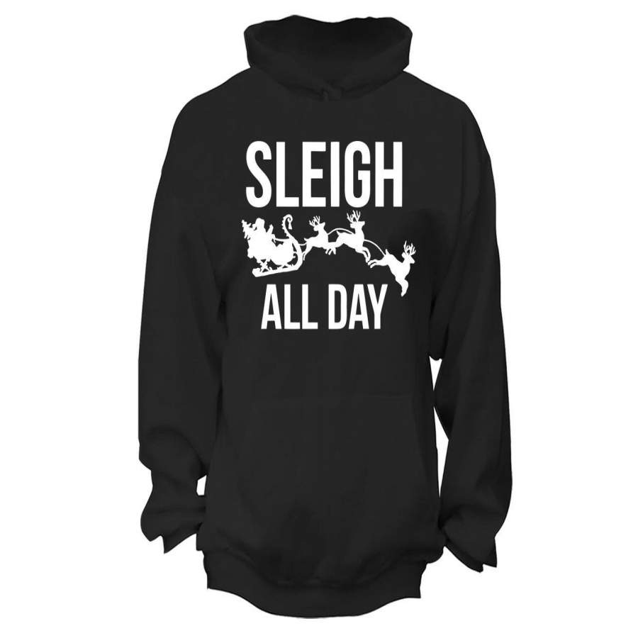 XtraFly Apparel Sleigh All Day Reindeer Ugly Christmas Hooded-Sweatshirt Pullover Hoodie