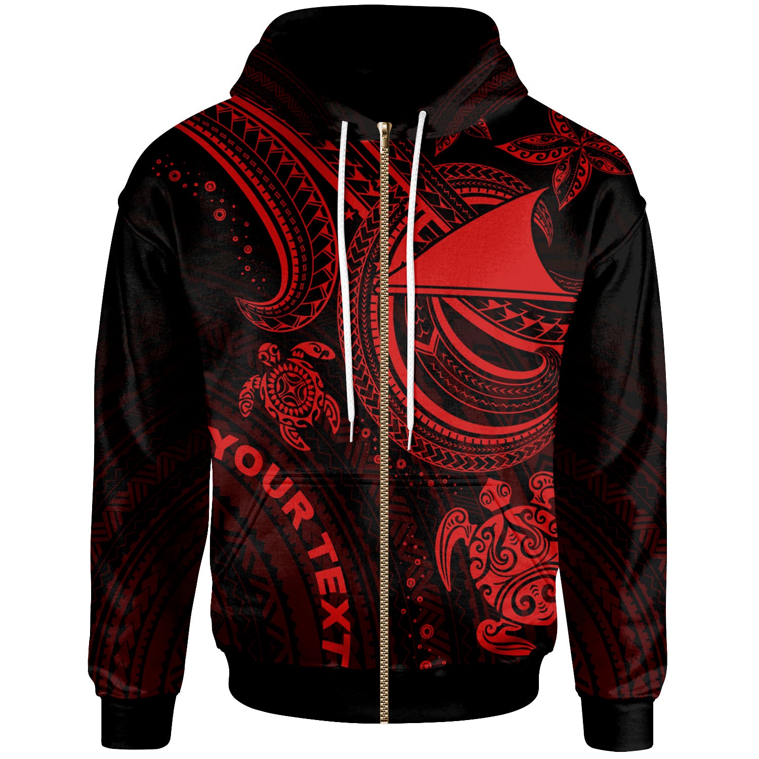 Tokelau Custom Personalised Zip-Up Hoodie – Red Turtle – BN26