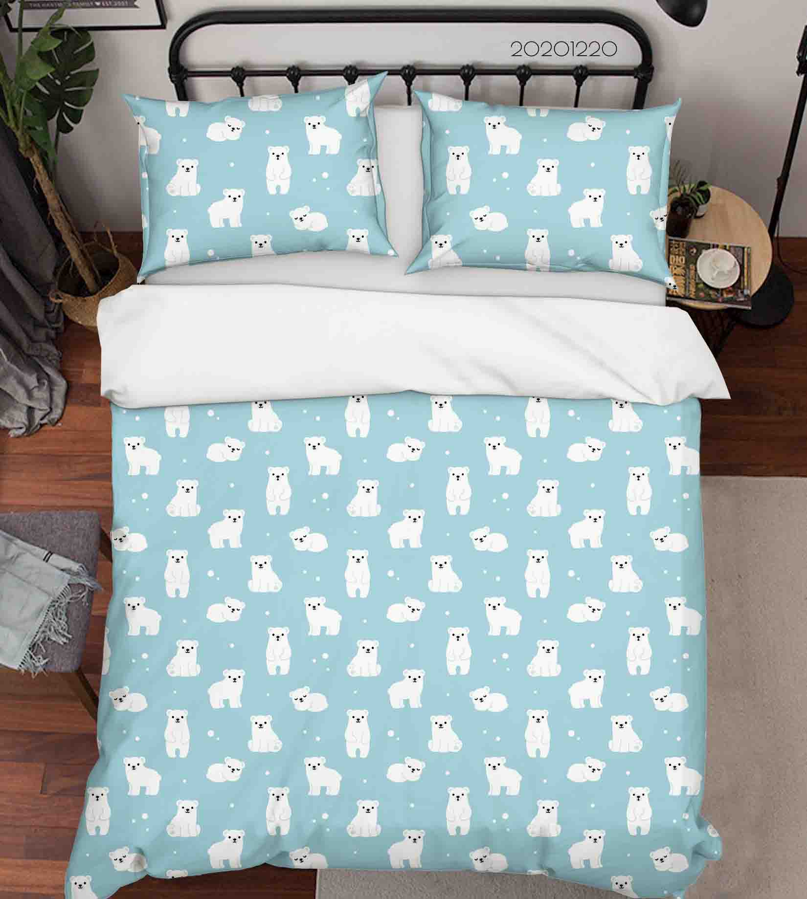 3D Hand Drawn Animal Polar Bear Blue Quilt Cover Set Bedding Set Duvet Cover Pillowcases 43