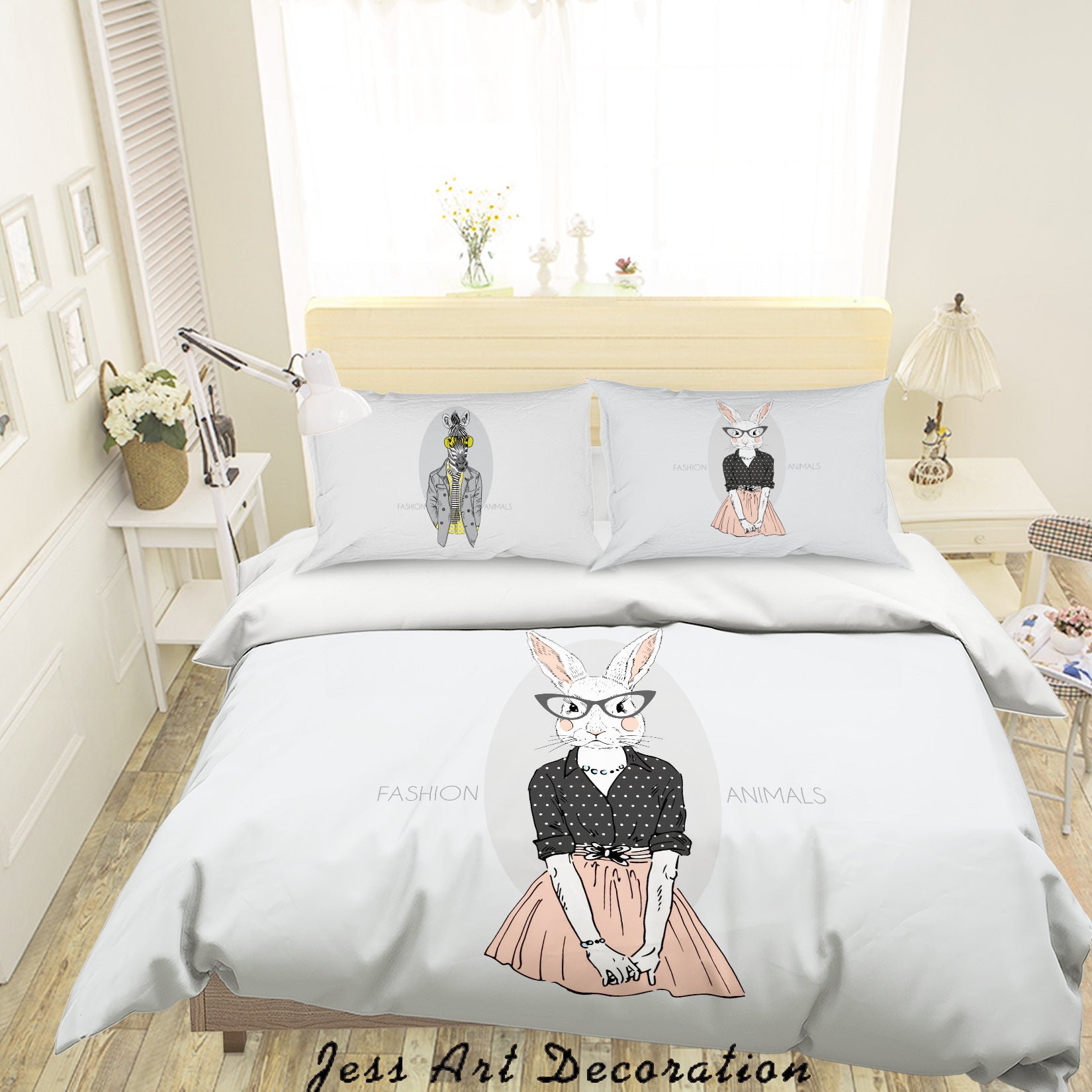 3D Miss Rabbit Cartoon Animal Quilt Cover Set Bedding Set Duvet Cover Pillowcases A029 Lqh