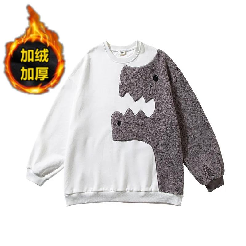 Couple Sweatshirts Oversized Hoodie 2021 Autumn Winter Lamb Wool Shark Splicing Korean Tops Thicken Loose All-match Sweatshirts alx