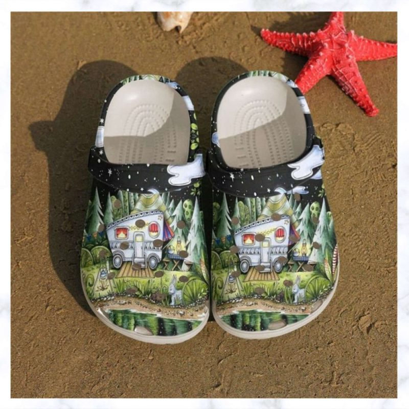 Camping Camper In The Night Rubber clog Shoes Comfy Footwear