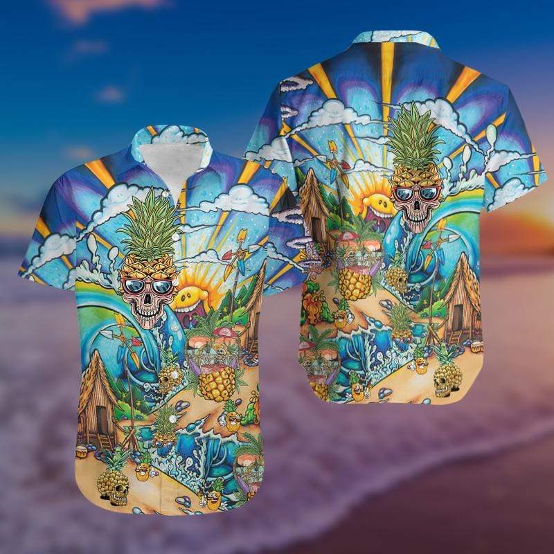 Pineapple Skull On The Beach Hawaii Shirt For Men And Women Ha70212