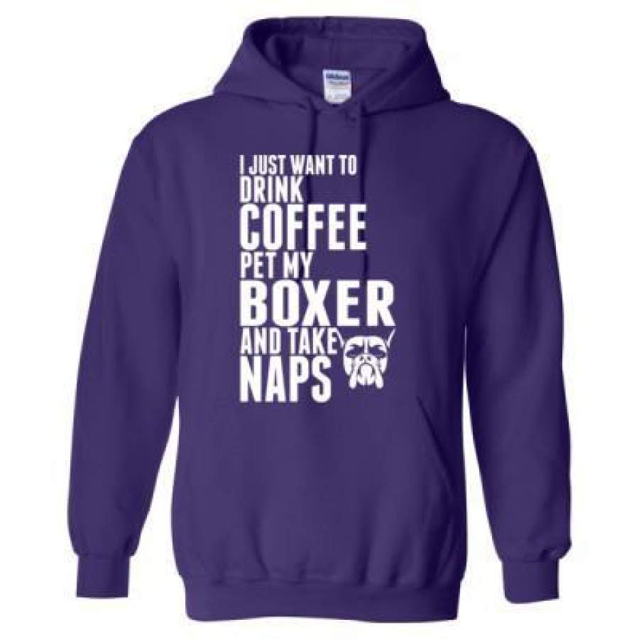 AGR Just Want To Drink Coffee Pet My Boxer Dog Take Naps – Heavy Blend™ Hooded Sweatshirt