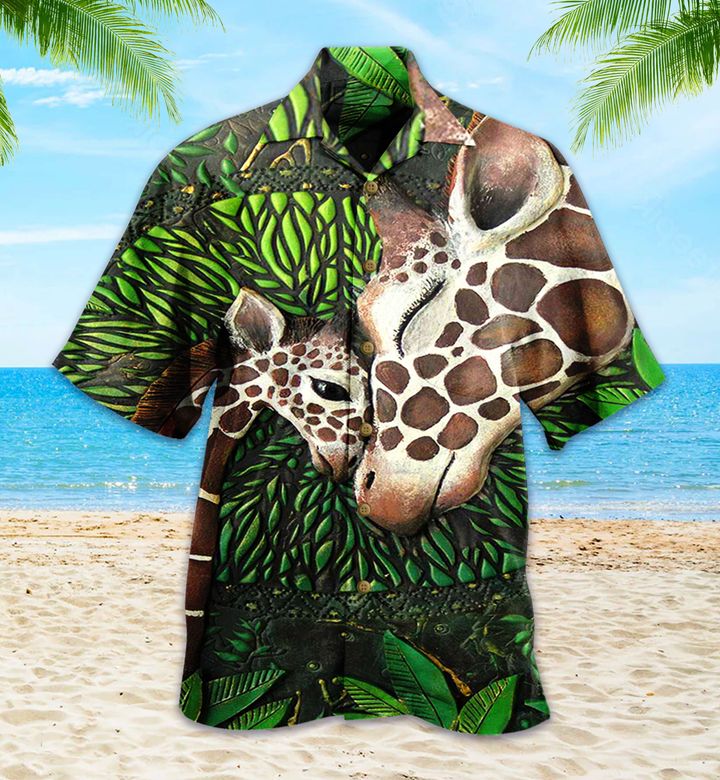 Giraffe Green Hawaiian Shirt 3D