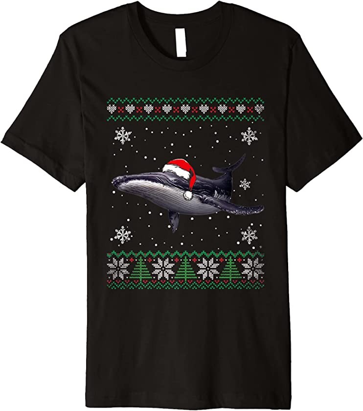 Santa Whale Ugly Sweater Animals Christmas Pajama Premium T-Shirt