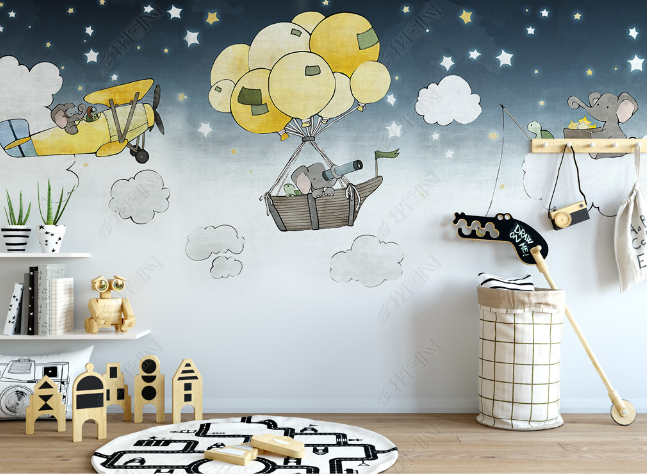 3D Hand-Painted Starry Sky Airplane Elephant Wall Mural Wallpaper Sww4630