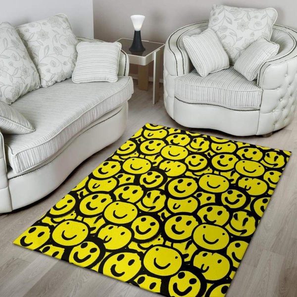 Graffiti Happy Emoji Print Area Rug