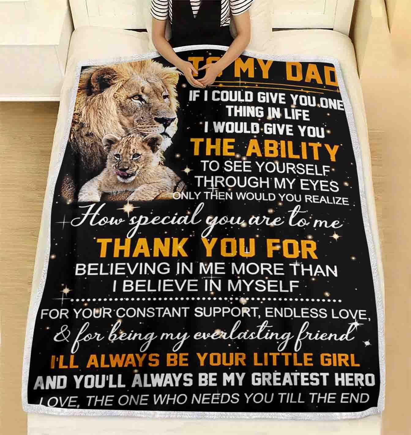 To My Dad I’ll Always Be Your Little Girl Lion Cozy Fleece Blanket, Sherpa Blanket