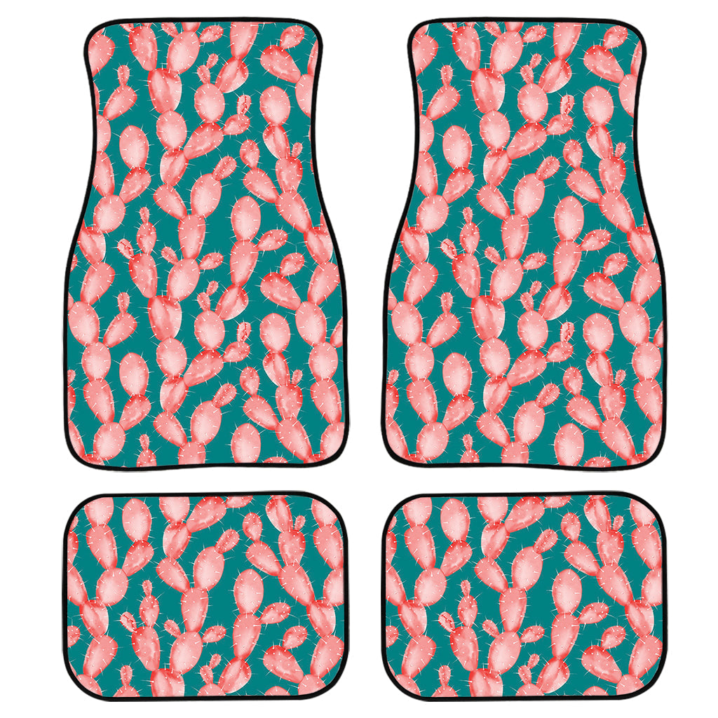 Pink Cactus Pattern Print Front And Back Car Floor Mats, Front Car Mat