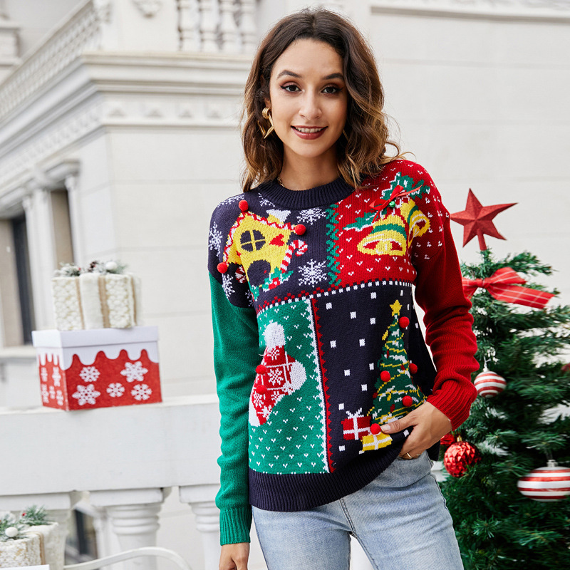 Women 2022 New Women’s Sweater Christmas Tops Coat Small Snowflake Christmas Sweater Pullover Christmas Tree Sweater alx