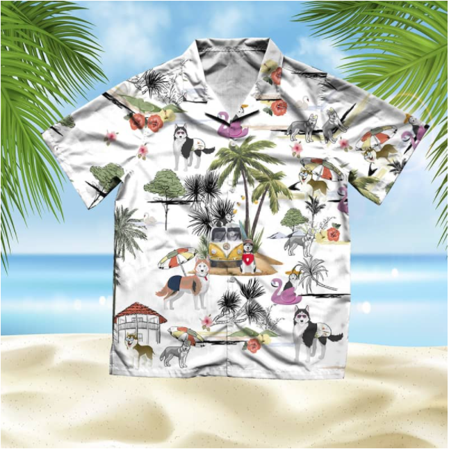 Husky Beach All Over Printed Hawaiian Shirt Ha37034