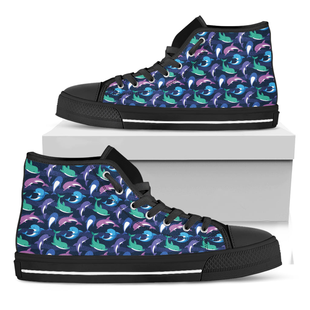 Colorful Dolphin Pattern Print Black High Top Shoes