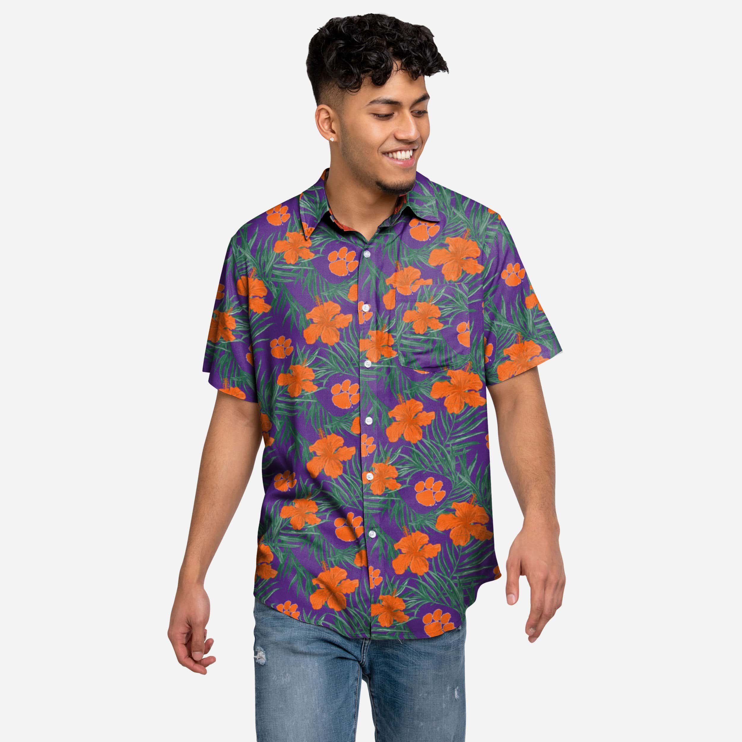 Clemson Tigers Hibiscus Button Up Shirt