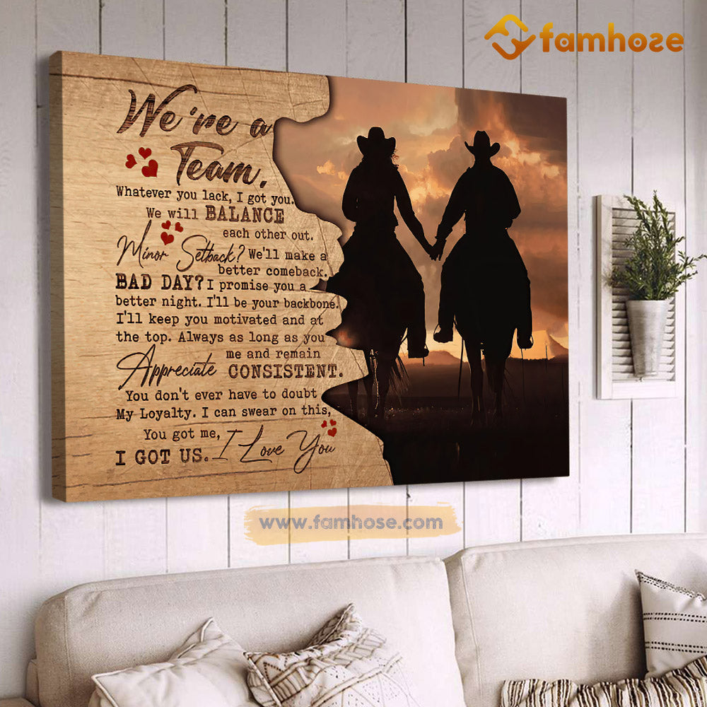 Valentine’S Day Cowboy Poster/Canvas, Whatever You Lack We Will Balance You Got Me I Got Us, Rodeo Canvas Wall Art, Poster Gift For Rodeo Lovers