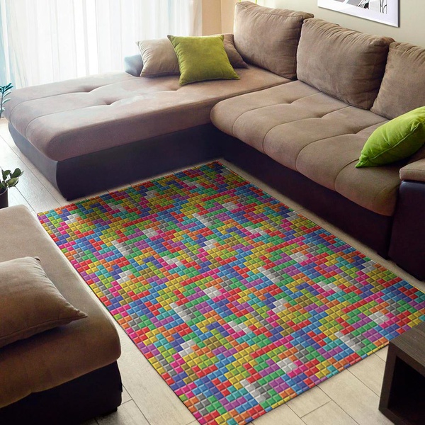 Colorful Brick Puzzle Game Pattern Print Area Rug