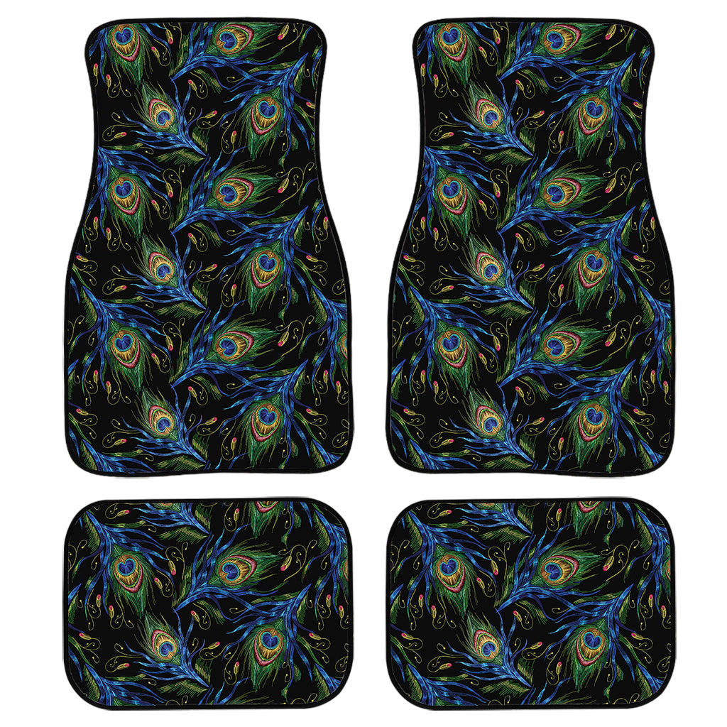 Embroidery Peacock Feather Print Front And Back Car Floor Mats, Front Car Mat