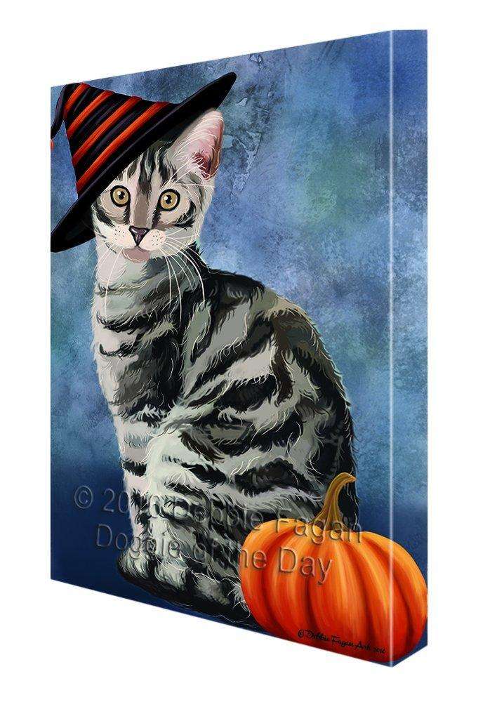 Happy Halloween Bengal Cat Wearing Witch Hat With Pumpkin Canvas Wall Art