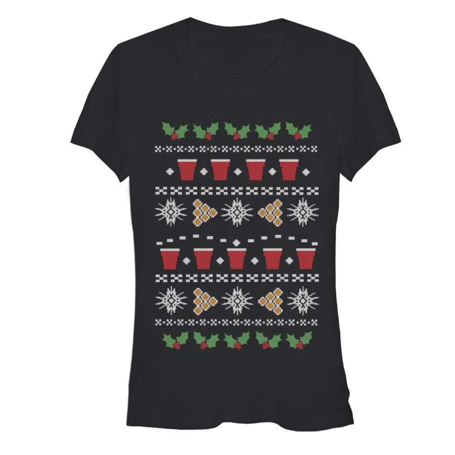 Lost Gods Junior’s Ugly Christmas Pong  T Shirt Black