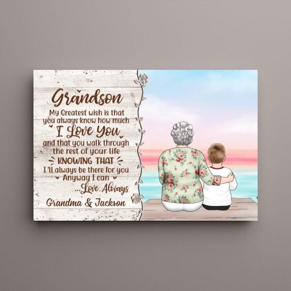 Personalized Canvas, To My Grandson, Grandma And Grandson Sitting, Christmas Gift For Grandson