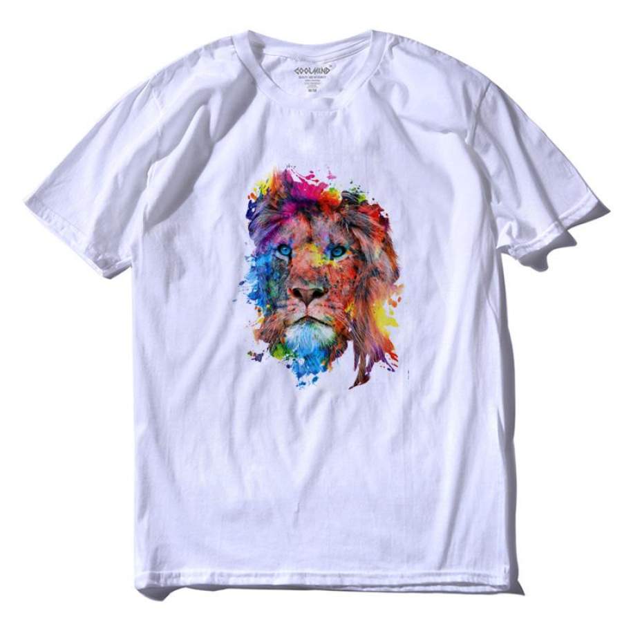 Short sleeve o-neck casual 100% cotton street style loose lion print men T shirt