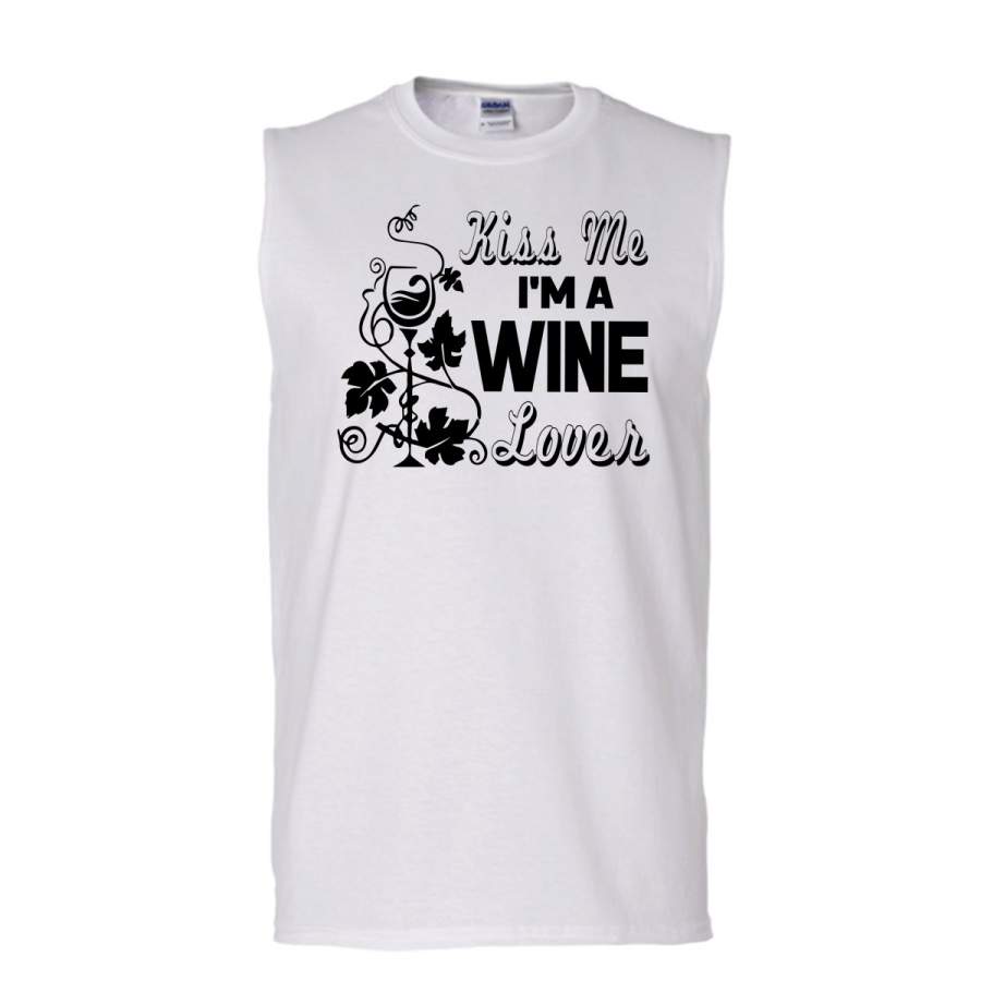 Kiss Me I’m A Wine Lovers T Shirt, I Am Love Wine T Shirt, Awesome t-shirts (Men’s Cotton Sleeveless)