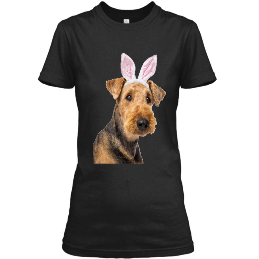 Airedale Terrier Wearing Easter Bunny Ears Dog T-Shirt Ladies Custom