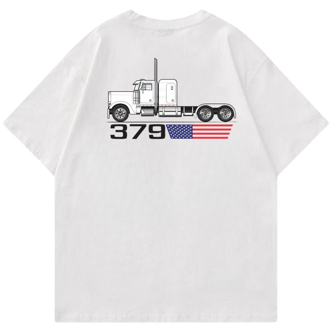 379 American Flag Truck Graphic T Shirt, Classic Diesel Top, Cotton Menswear Tee, Unisex Trucker Outfit, Freedom Ride Style, Summer Roadwear
