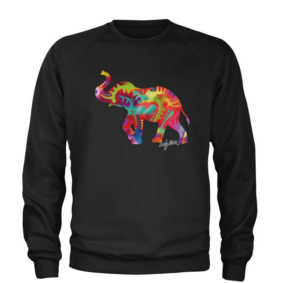 Neon Good Luck Elephant Adult Crewneck Sweatshirt