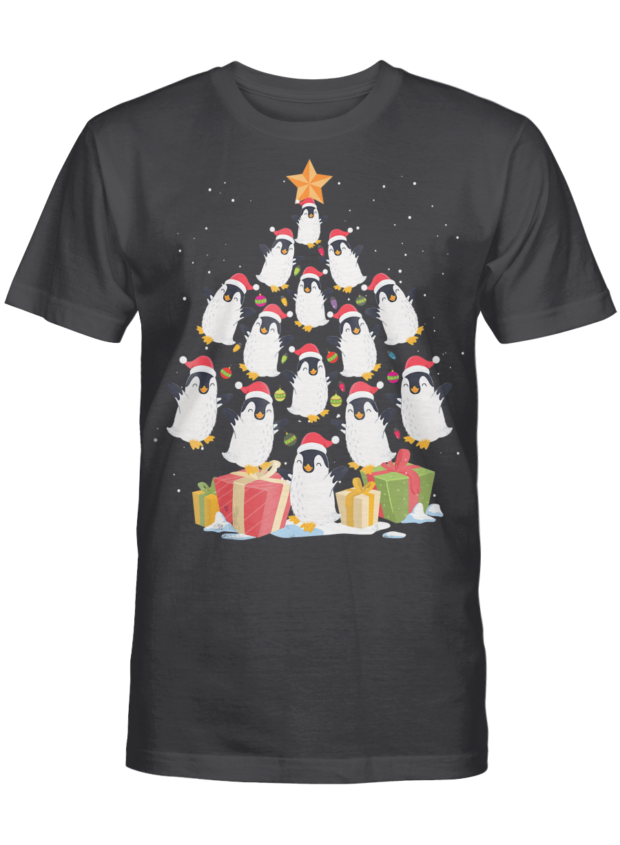 AmazeStyleZ Santa’s Reindeer, Ugly Christmas Sweater, Christmas Gift Ideas, Funny Penguin Christmas Tree Lights T-shirt Gift For Lovers