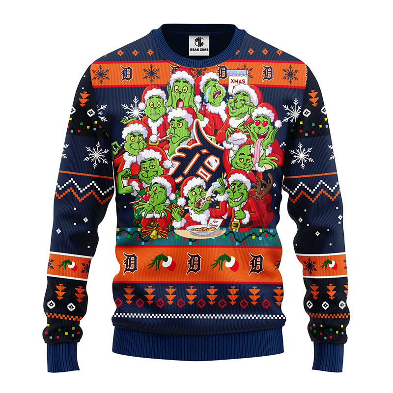 Detroit Tigers 12 Grinch Xmas Day Christmas Ugly Sweater