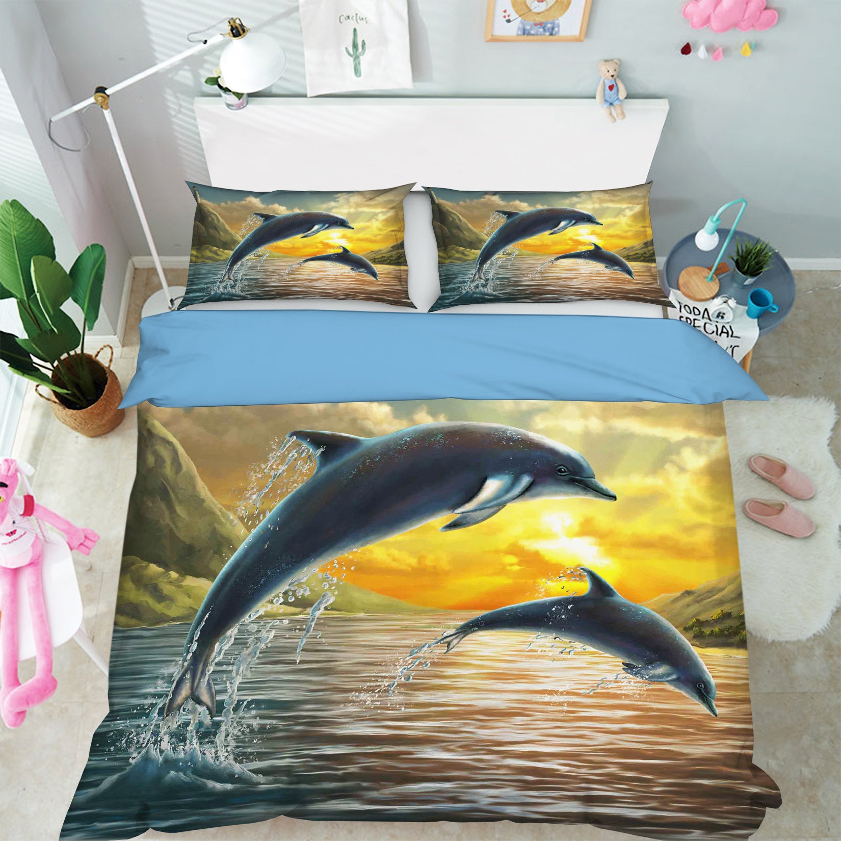 3D Yellow Dolphin Quilt Cover Set Bedding Set Pillowcases 37