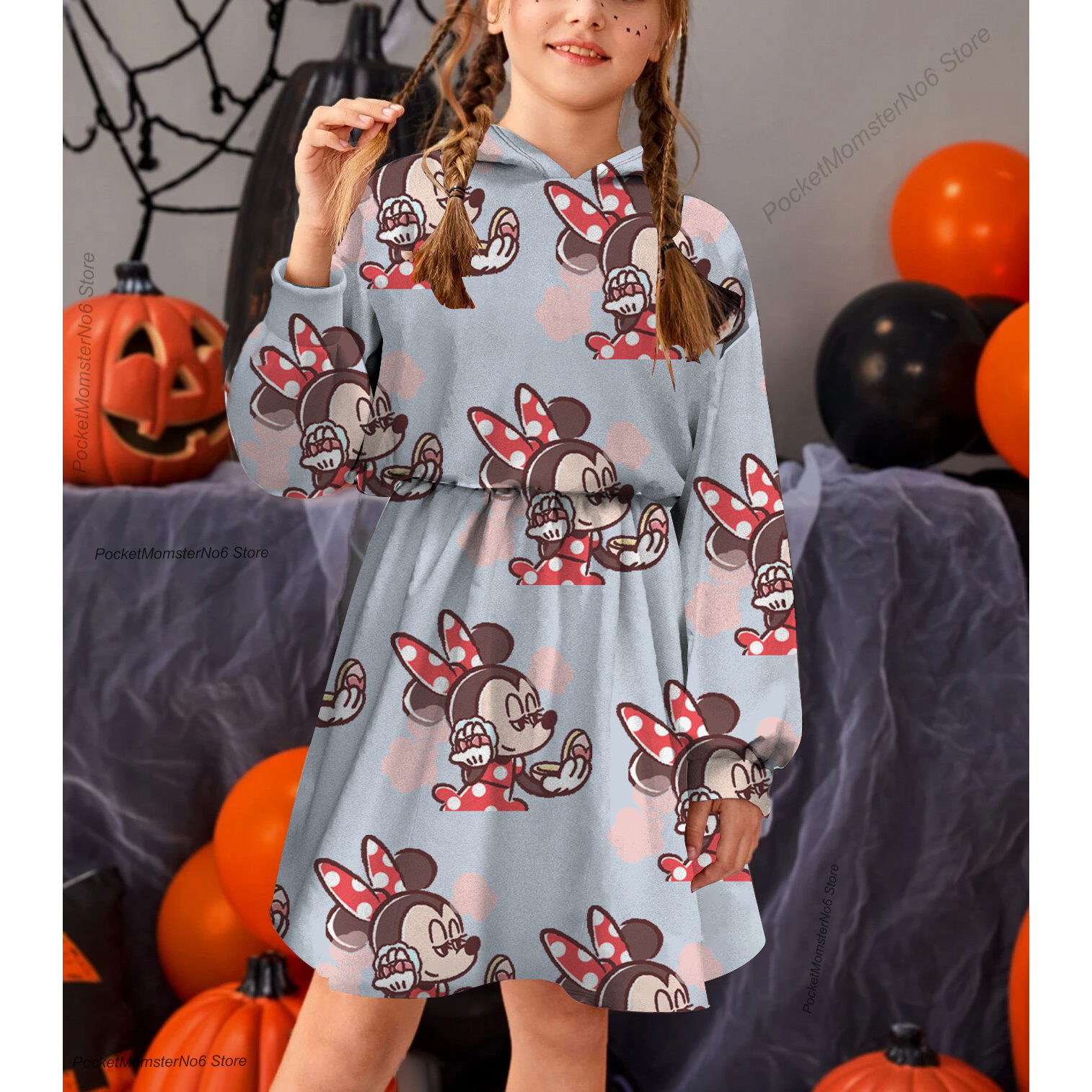 2022 New Autumn Winter Girls Clothing Disney Minnie Hoodie Dress Print Cute Warm Princess Dress Children’s Clothing alx