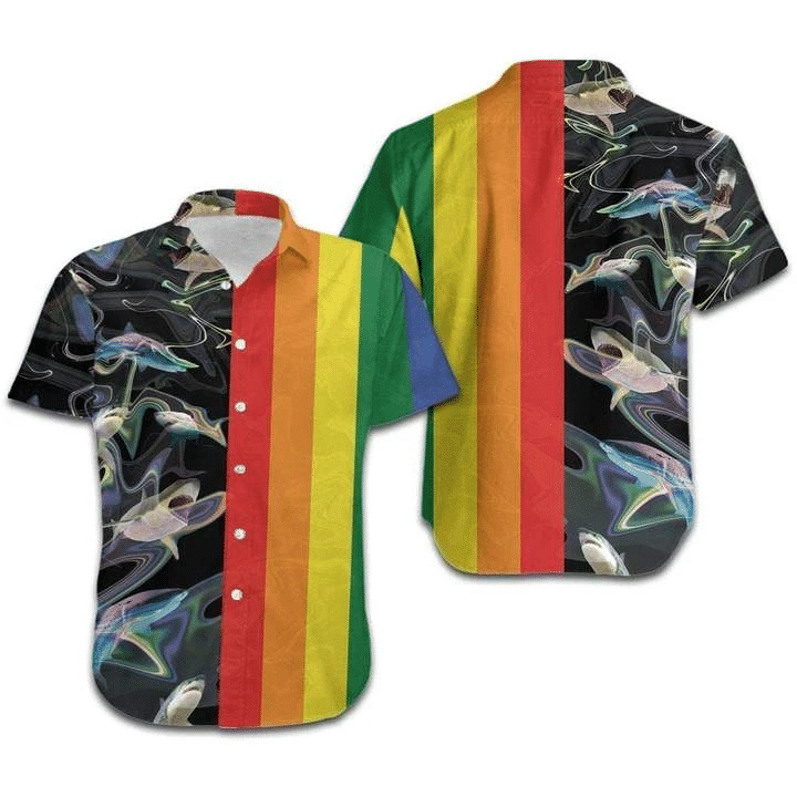 Waybackapparel Lgbt Rainbow Sharks 3D Hawaiian Shirt