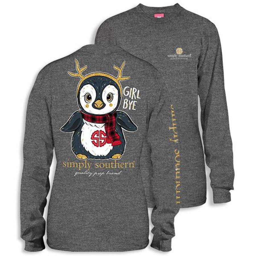 Simply Southern Preppy Penguin Girl Bye Long Sleeve Holiday T-Shirt