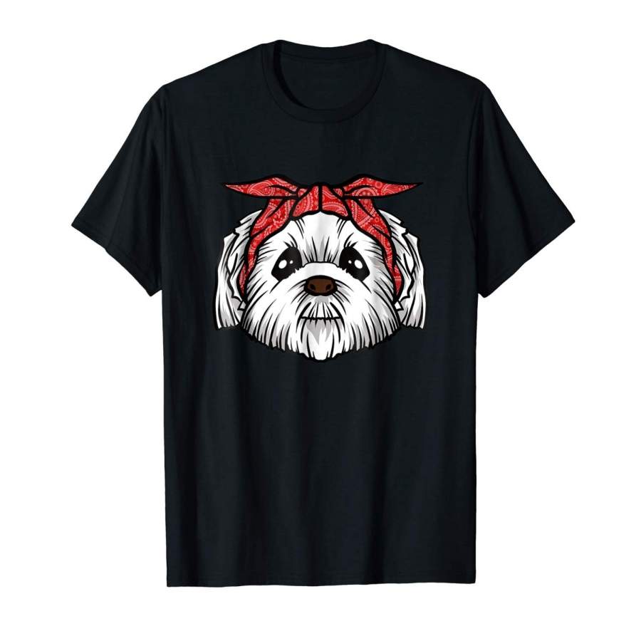 Shih-Tzu Bandana T-Shirt Funny Cute Canine Dog Lover Tee Men Graphic T Shirt