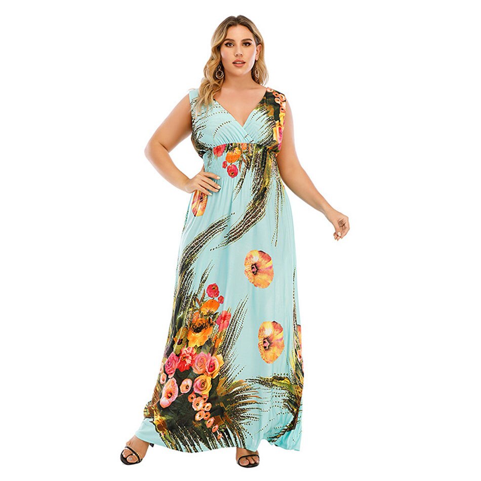 2021 New 912-21 Sleeveless Flower Design Sexy 4xl Big Size Woman Dress Plus Size Elegant Dresses For Female alx