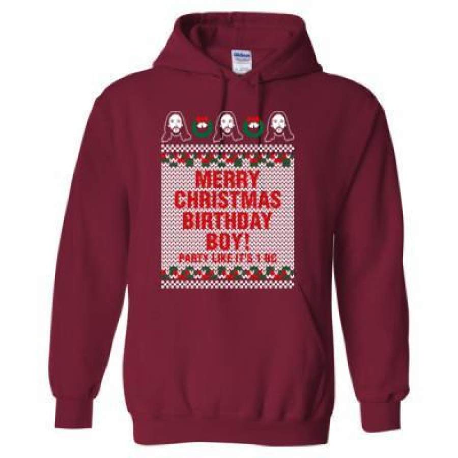 AGR Merry Christmas Birthday Boy Jesus Ugly Sweater – Heavy Blend™ Hooded Sweatshirt