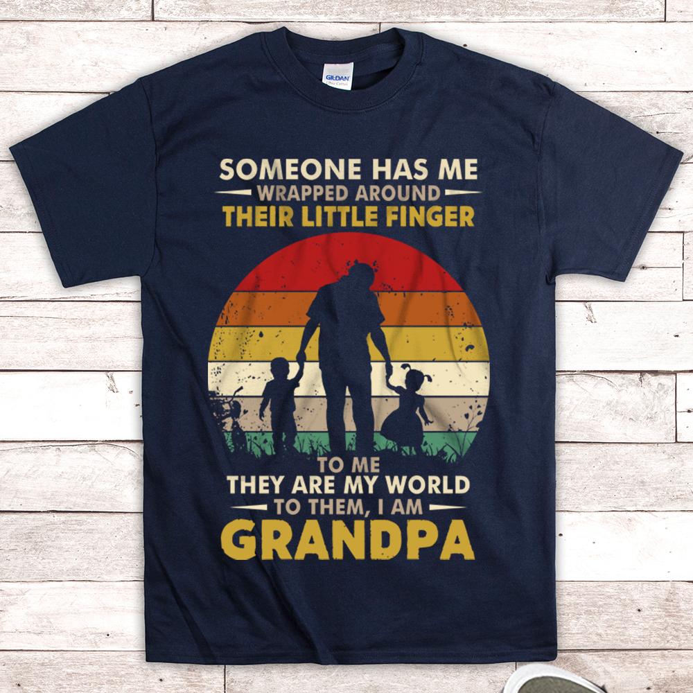 Grandpa Retro Vintage Shirt Gift For Grandpa Someone Has Me Wrapped Around Their Little Finger To Me Grandpa Shirt