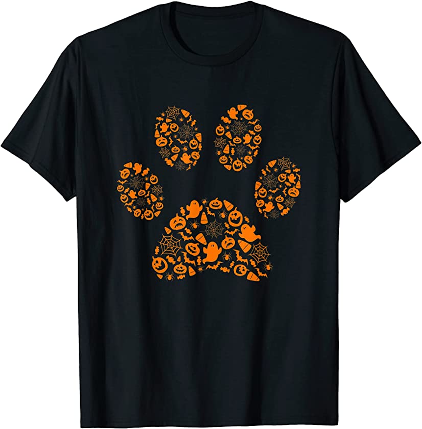 Dog Paw Print Graphic Halloween Silhouette Puppy Lover T-Shirt